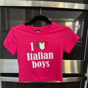 Cherry Kitten pink "I ♥ Italian Boys" Graphic cropped Tee
